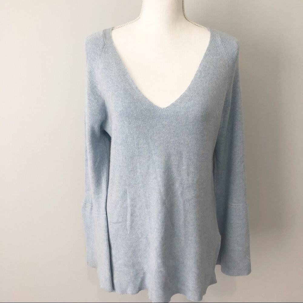 J. Crew baby blue v neck bell sleeve wool sweater size large soft